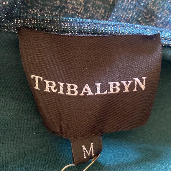 TRIBALBYN GREEN SPARKLY 3/4 SLEEVE WRAP DRESS MEDIUM NEW - Picture 10 of 12
